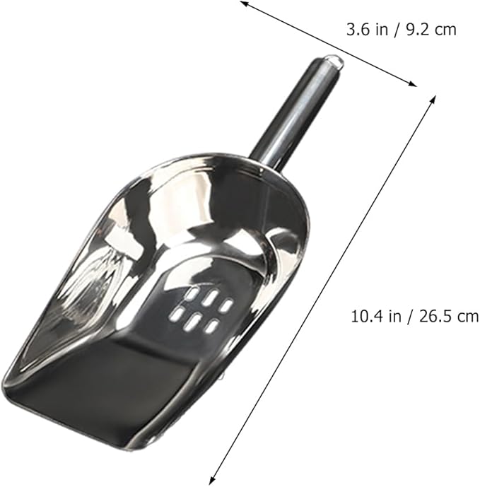 Luxshiny Stainless Steel Ice Scoop with Drain Holes, Metal Bar Scoop with Flat Bottom for Ice Bin and Freezer, Heavy Duty Kitchen Flour Scooper for Grains, Candy and Popcorn