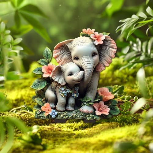Garden Stake Decor, Acrylic 2D Flat Animal Statue - Small Elephant by WGKOMEGE