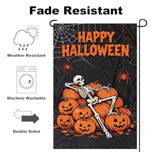 12 x 18 Inches Halloween Skeleton Garden Flag Decorations - Orange and Black, Burlap-Style Fabric - Image 4