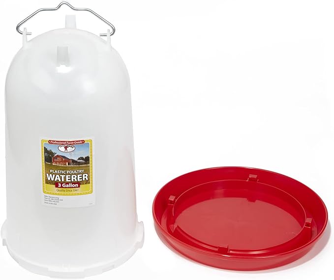 Little Giant® Plastic Poultry Drinker | Heavy Duty Plastic Gravity Fed Water Container Jar | Chicken Waterer with Handle | 3 Gallon