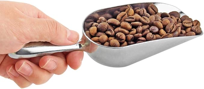 Ice Cube Endurance Scoop, Cast Aluminum Shovel Scoops Kitchen Utility Scoops Set Contoured Handle，Ideal for Ice Cube Coffee Bean Food Candy Flour Popcorn Rust Free (12oz Silver)