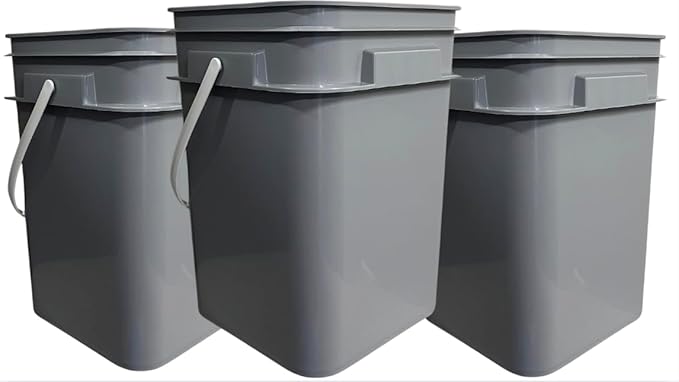 House Naturals 4 Gallon Square Food Grade Gray Bucket Container (Pack of 6 pails, no lids)