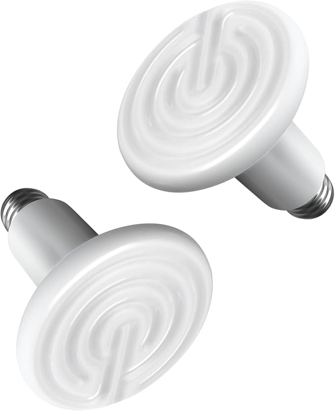 Simple Deluxe 100W Ceramic Heat Emitter Reptile Heat Lamp Bulb No Light Emitting Brooder Coop Heater for Amphibian Pet & Incubating Chicken, White, 2-Pack