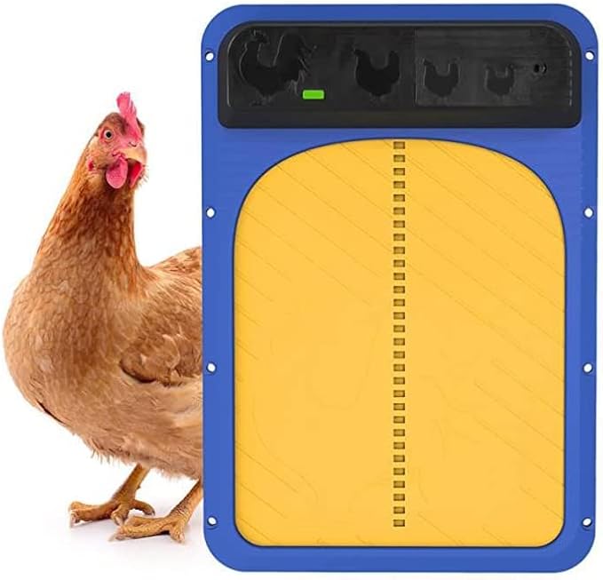 Automatic Chicken Coop Door Opener,Auto Chicken House Door with Light Sensor,Battery Powered Chicken Door for Small Poultry,Waterproof Electric Chicken Gate Opener for Safe Chicken Rearing (Yellow)