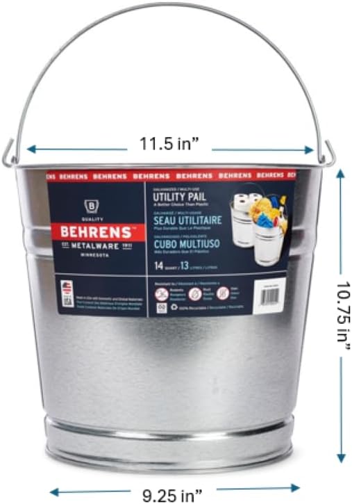 Behrens 1214 Galvanized Steel Utility Pail, 14-Quart (2 Pails)