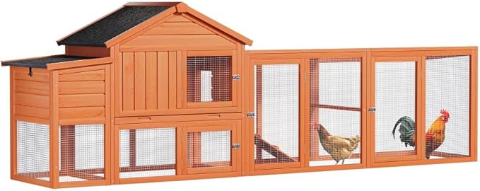Large Wooden Chicken Coop for Outdoor Use with Run, Waterproof Roof, Anti-UV Protection, Removable Tray, and Nesting Box for 2-4 Hens (Natural + Wood)