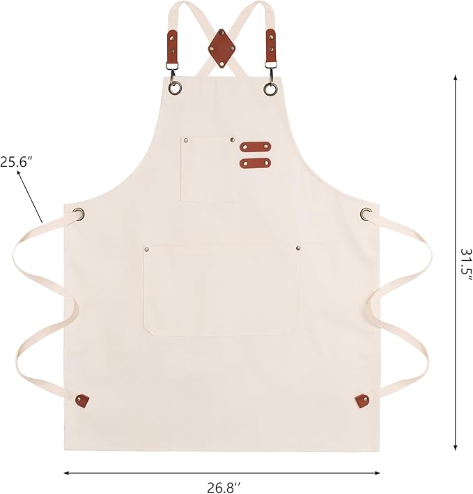 Chef Aprons for Men Canvas Apron with Large Pockets and Adjustable Neck Strap for Cooking,BBQ, Gardening