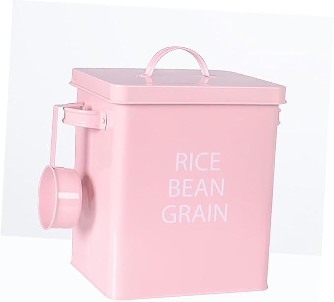 Airtight PET Food Storage Container Metal Grain Bucket with Moisture Features for Dog Cat Food Includes Spoon 5L Capacity