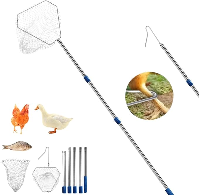 Chicken Catching Net，Adjustable 35-78 Inch Chicken Catcher Leg Hook Tool Kit with A Replaceable Net,Long Handle Animal Catcher Pole Suitable for Catching Small Duck,Goose,Bird, Skunk Bat and Fishnet
