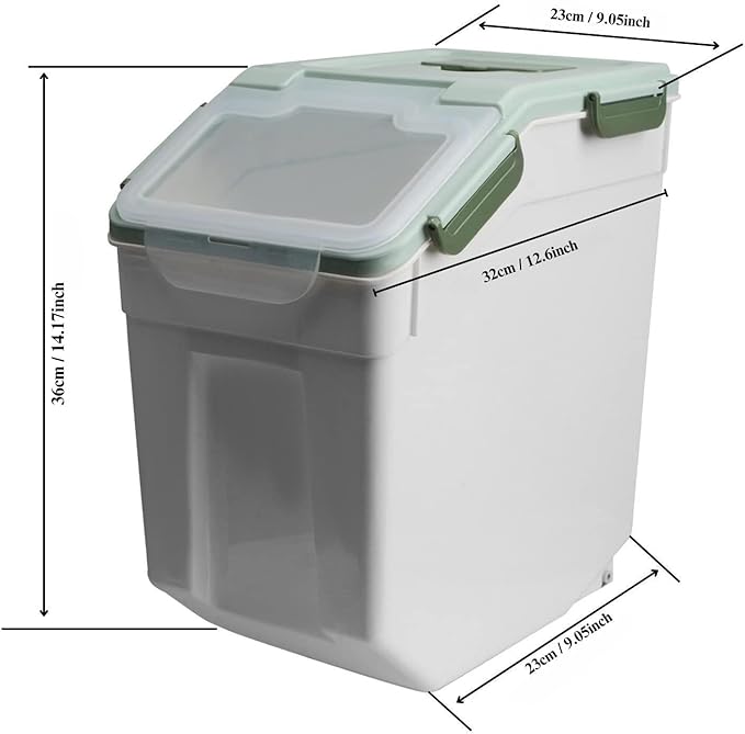 Large Flour Storage Container Bin 25lb, 4 Pack Airtight Rice Storage Containers with Wheels Seal Locking Lid, BPA Free, with Measuring Cup |Scoop, for Beans, Sugar, Grain, Dry Food - Green