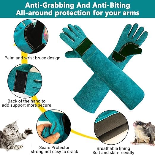 Animal Handing Gloves Bite Proof,Leather Welding Gloves,Multipurpose Puncture Proof Glove for Dog,Cat,Reptile,Snake