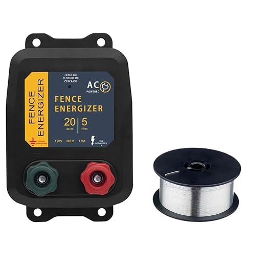 Electric Fence Energizer,PE5 Electric Fence Charger for Livestock Containing Pets and Animal Control-5 Miles/ 20 Acres AC Powered 120 Volt (with Aluminum Wire) 0.20 Joule