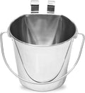 2 quart Stainless Steel Flat Sided Bucket with Dual Hooks | 0.5 gal Durable Food & Water Bowl for Dog Cats Bird & Small Animals | Fits kennel Cage Critter Crate | Hanging Utility Pet Pail