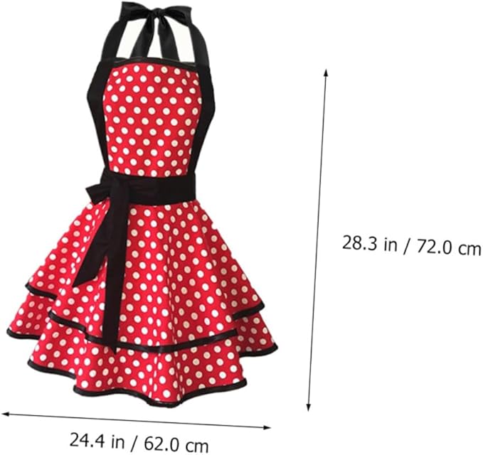 Cotton Dot Pattern Double-layer Apron for Women Lace-up Neck Strap Kitchen Cooking and Cleaning Work Apron for Home Hotel Use Soft