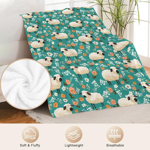 Cute Sheep Throw Blanket Sheep Gifts for Boys Girls 50"x40" - Flannel - Image 4