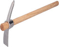 15.7in Hand Cultivator & Hoe Tool - Dual Head Stainless Steel Garden Pickaxe for Weeding, Digging, Planting - Ergonomic Wooden Handle for Farming, Landscaping, Bonsai Care