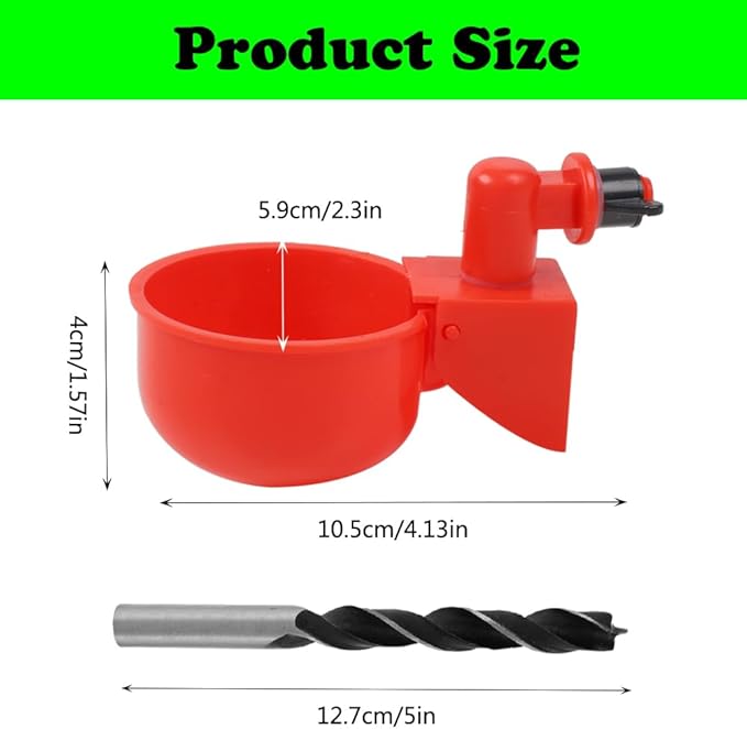 6 Pack Large Automatic Poultry Waterer Cups with Mounting Hole Opener, Plastic Chicken Water Feeder Bowls Kit for Chicks, Duck, Goose, Turkey and Bunny