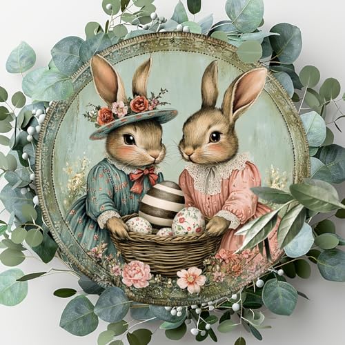 Victorian Bunnies Easter Basket Round Aluminum Metal Sign for Home Farmhouse Wall - 8x8 Inch - Image 4