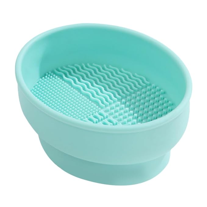 2 in 1 Makeup Brush Cleaning Mat with Brush Drying Holder Silicone Brush Cleaner Pad Cosmetic Brush Organizer Rack Portable Washing Tool for Makeup, 10.80X8.80X4.80CM, Green