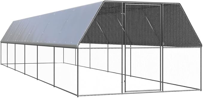 Silver Chicken Cage Outdoor Galvanized Steel Walk in Coop 118.1 x 472.4 x 78.7 in Weatherproof Run for Backyard Hens Secure Pen for Garden and Farm