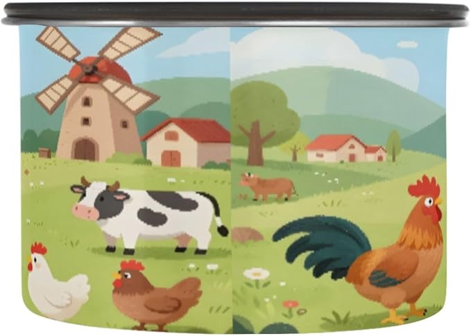 Cartoon Farm Animals Coffee Canister 30oz Stainless Steel Airtight Food Storage Container with Lid for Beans/Cereal Preserval
