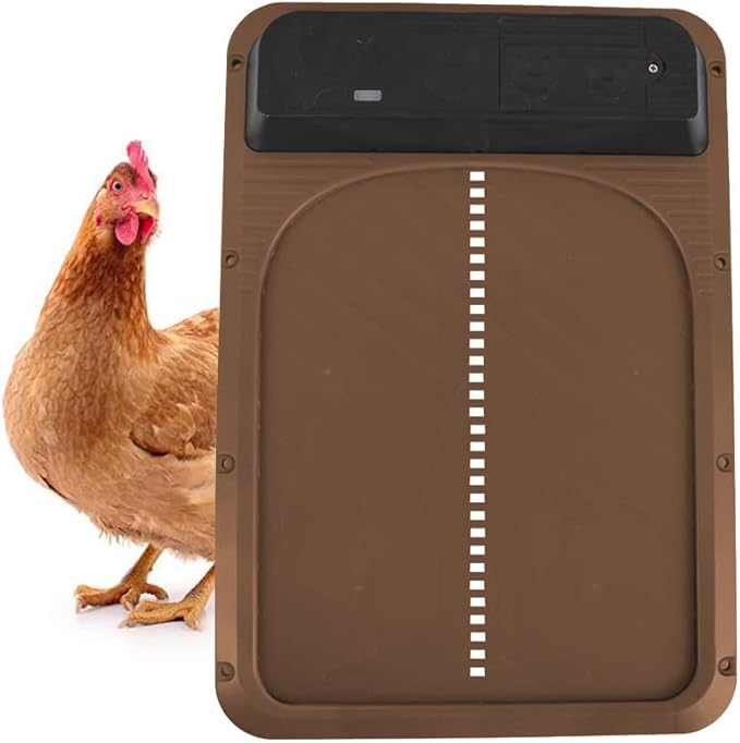 Automatic Chicken Coop Door Opener,Auto Chicken House Door with Light Sensor,Battery Powered Chicken Door for Small Poultry,Waterproof Electric Chicken Gate Opener for Safe Chicken Rearing (Brown)