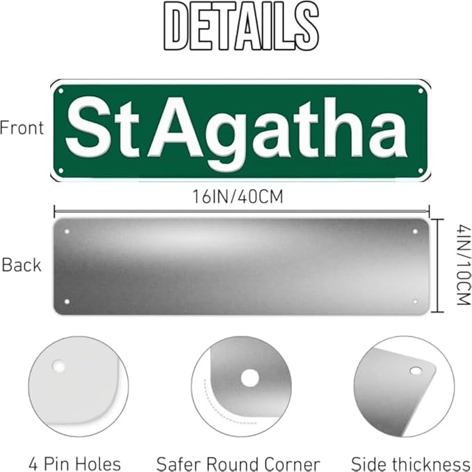 Decorative Tin Signs 16 * 4 Inch - StAgatha Rustic Town Sign - For Farmhouse, Garden, Garage - rustic decor, vintage garden decor, outdoor signs