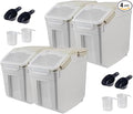 4 Pack Grain Food Storage Container, 20LB Airtight Rice Bin Storage Bucket with Spoon and Measuring Cup, Large Flour Dispenser Container Set 80LB Total Capacity, Grey