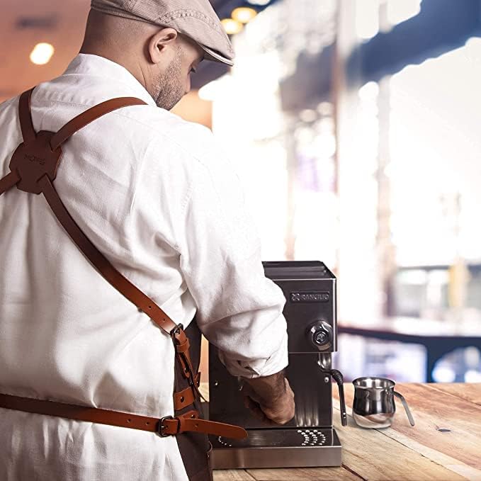 Theodore Premium Top Grain Leather Apron with Cross‑Back for Men & Women – 32.5″ × 24.5″ Heavy‑Duty BBQ, Cooking, Woodworking Apron with Two Large Tool Pockets