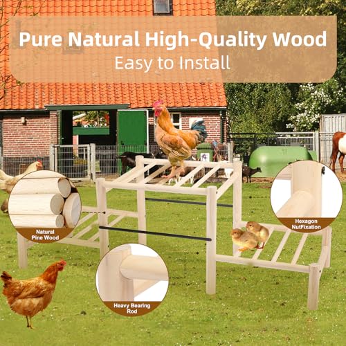 Chicken Perch, Natural Beech Wood Roosting Ladder for Poultry - 34.8in×12in×11.8in, Wood color - Image 2