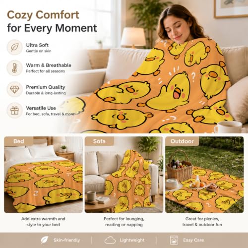 Cute Yellow Chick Blanket, Cartoon Chicks Orange Design 50×60 - 50"x60", Whimsical Duck, Polyester - Image 3