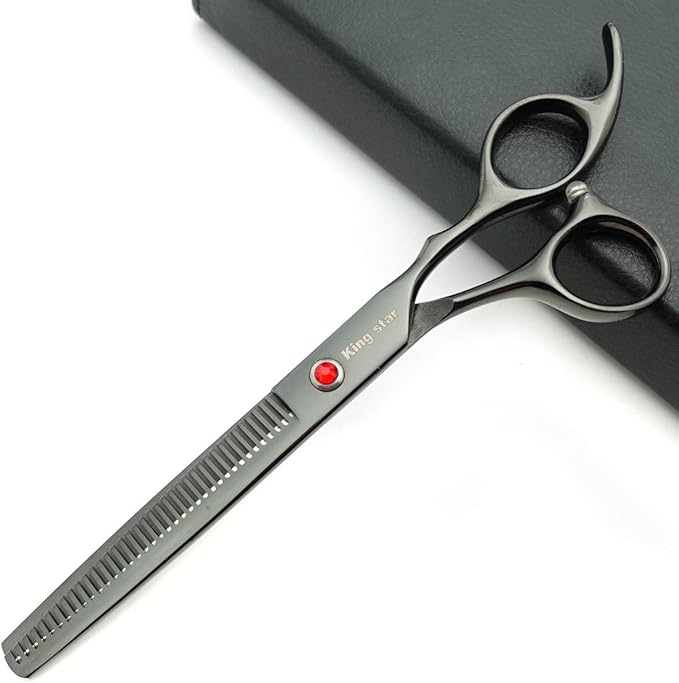 7.0in Professional Pet Grooming Scissors Set,Straight & Thinning & Curved Scissors 3pcs Set with Comb for Dog Grooming,A419 (Black-Grey)