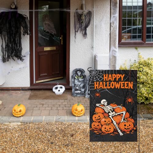 12 x 18 Inches Halloween Skeleton Garden Flag Decorations - Orange and Black, Burlap-Style Fabric - Image 6