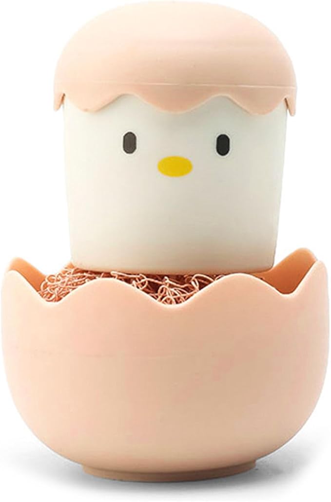 2PC Kitchen Cleaning Brush Eggshell Chicken Dish Potato Vegetable Scrubber Fruit, Cute Cartoon Kitchen Cleaning Scrubbers, Detachable Handle and Fiber Ball, Multipurpose Dish Pot Washing Tool (#2)