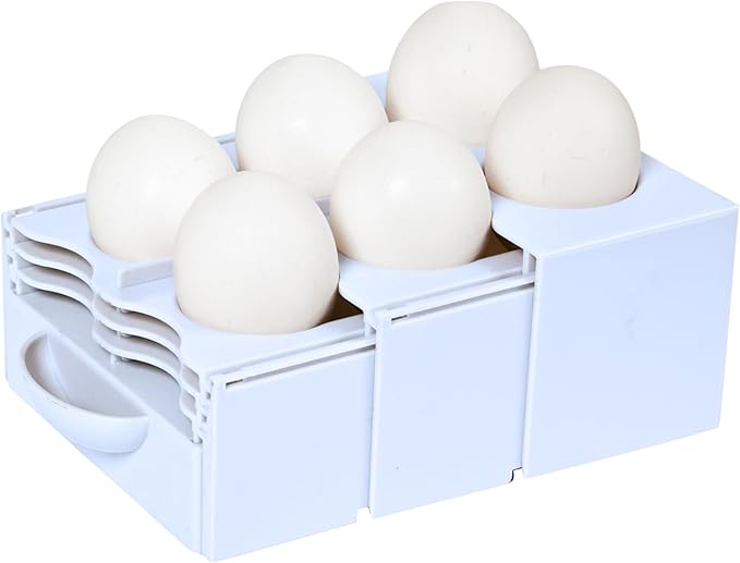 Eggstra Space Egg Organizer for Refrigerator, Adjustable Container, Collapsible & Expandable Tray Egg Holder for Fridge Organizer, Space Saving Fridge Storage Solution - White