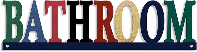 Rustic Metal Bathroom Sign, Bathroom Sign Door Decor, Pop Color Iron Letter Signs for Farmhouse Wall Decor, 14.5x3.7 inches
