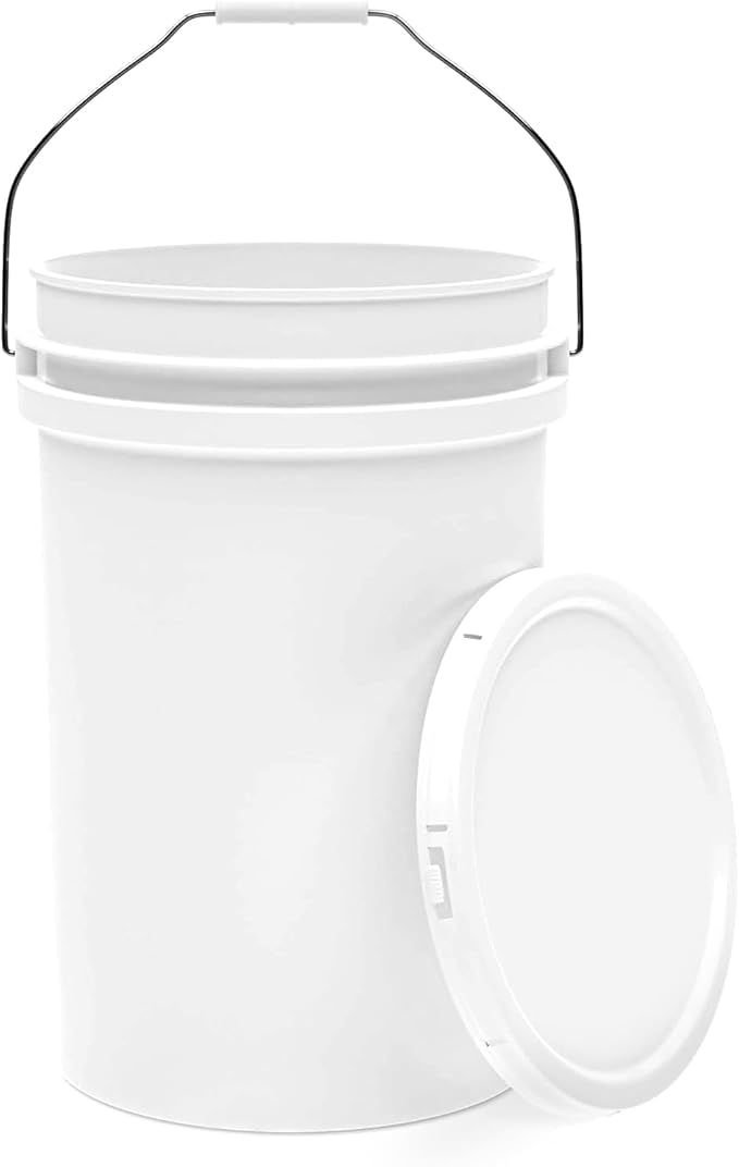 6.5-Gallon White Bucket Pail Container with Lid | Food Grade | Heavy-Duty 90MIL Extra Durable | Metal Handles with Plastic Grip for Easy Carrying | Multi-Use | Easy Stack and Store | BPA Free - 1 Pack