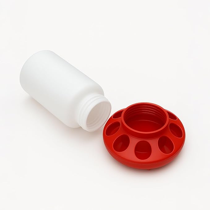 Baby Chick Feeder, Waste Free Chicken Feeder Jar, Duckling Feeder for Pigeon, Birds & Small Flock Feeding, 1 Quart Poultry Feeder with 8 Feeding Holes.