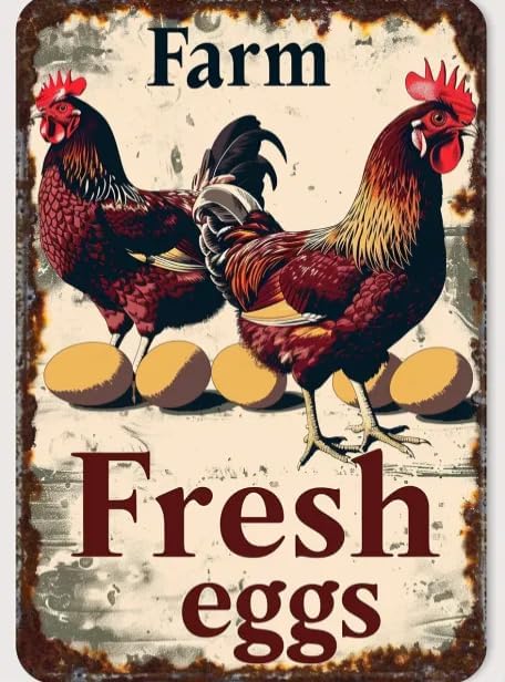 Metal Chicken Sign Chicken Coop Signs Vintage Tin Signs Funny Chicken Sign Rustic Farm Fresh Eggs Sign Chicken Poster Farmhouse Kitchen Decor Chicken Coop Decor Kitchen Wall Art Chicken Gifts