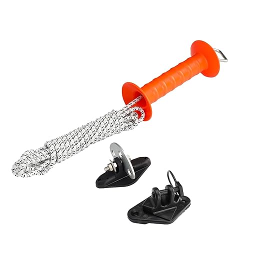 Electric Fence Bungy Gate Kit, Electrified Bungee Gate Handle with Elasticized Rope for Livestock, Insulators Temporary System, Easy Installation