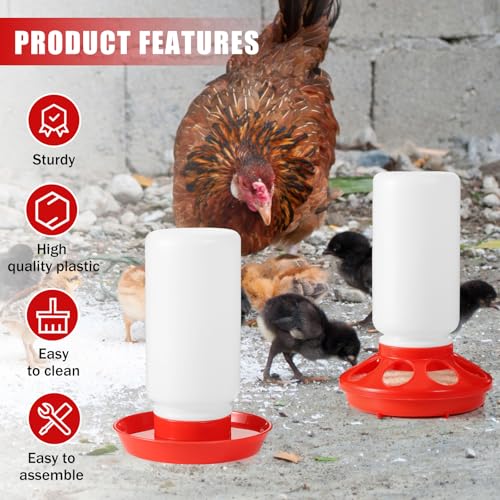 7PCS Chick Feeder and Waterer Kit with Wooden Perch,Baby Poultry Starter Set with Chick - Plastic, 16 ounces - Image 5