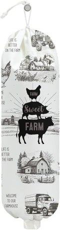 Farm Animals Plastic Bag Holder, Wall Mount Grocery Bag Holder, Plastic Storage bag, Chicken Pig Decor Storage Organizer Grocery Bags with Drawstring, Cow Gifts for Women Mom Grandma Animal Lovers
