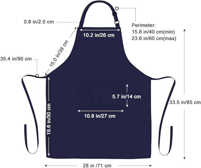 Jubatus 2 Pack 100% Cotton Aprons with 2 Pockets Cooking Chef Kitchen Adjustable Bib Apron for Women Men, Navy Blue