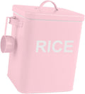 Fenteer Metal Rice Storage Box, Flour Canister and Spoon, Sealed Food Storage Bin, Iron Rice Container for Flour, Cereal, Pet Food, Pink M