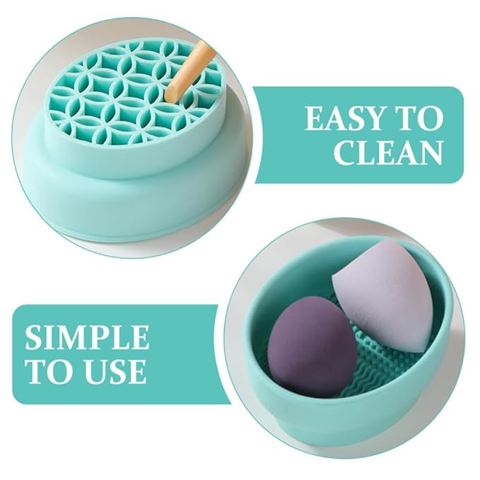 2 in 1 Makeup Brush Cleaning Mat with Brush Drying Holder Silicone Brush Cleaner Pad Cosmetic Brush Organizer Rack Portable Washing Tool for Makeup, 10.80X8.80X4.80CM, Green
