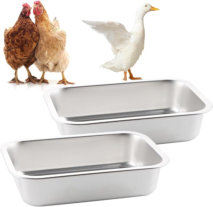 2 Pack Heavy Duty Metal Chicken Feeder Trough Water Feeder Large Capacity Feed Trough Bucket for Chicken Duck Pig Deer Livestock Pet Poultry