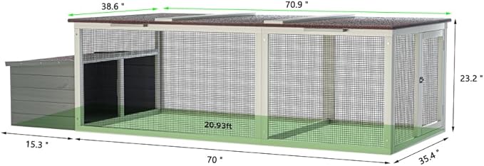 20.93ft² Large Wooden Chicken Coop Outdoor Hen House with Nesting Box & Weatherproof Asphalt Roof, Walk-in Poultry Cage with Secure Locks, Metal Mesh Run for Backyard Farm Use
