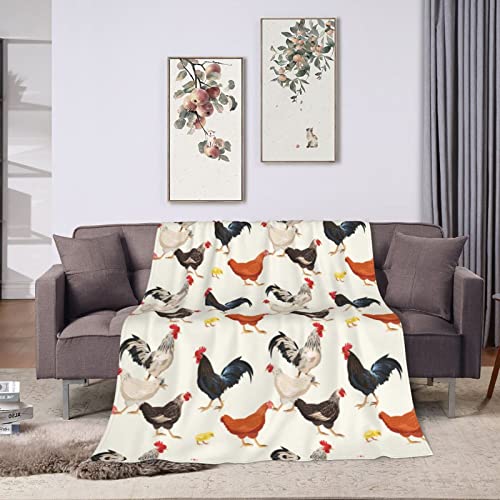 Chicken Blanket Gifts for Adults Mom, Farmhouse Decor for Home - Twin Size 60" x 80" (150 x 200 cm), White, Fleece by AISDE