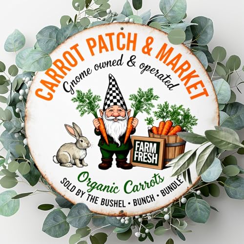 Carrot Patch & Market Round Aluminum Metal Sign Retro Farm Fresh Bunny Rabbit Sold - 8x8 Inch - Image 4