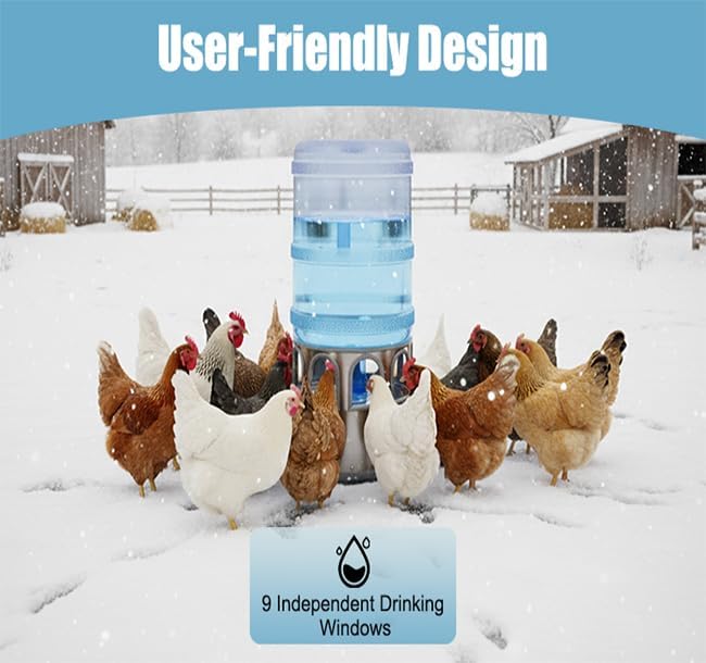 Chicken Water Heater with 5 Gallon Bucket, Heated Poultry Waterer with LED Display, Temp Adjustable(32-122℉), 80W, All-Season Use
